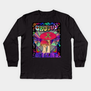 Psychedelic Groovy Magic Mushroom Frog Inner Dimension Trippy Hippy Colorful Tie Dye Version 2 Kids Long Sleeve T-Shirt
